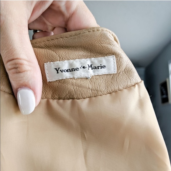 YVONNE MARIE Jacket Tan Ivory Leather Zip Up 0062 - Picture 2 of 6